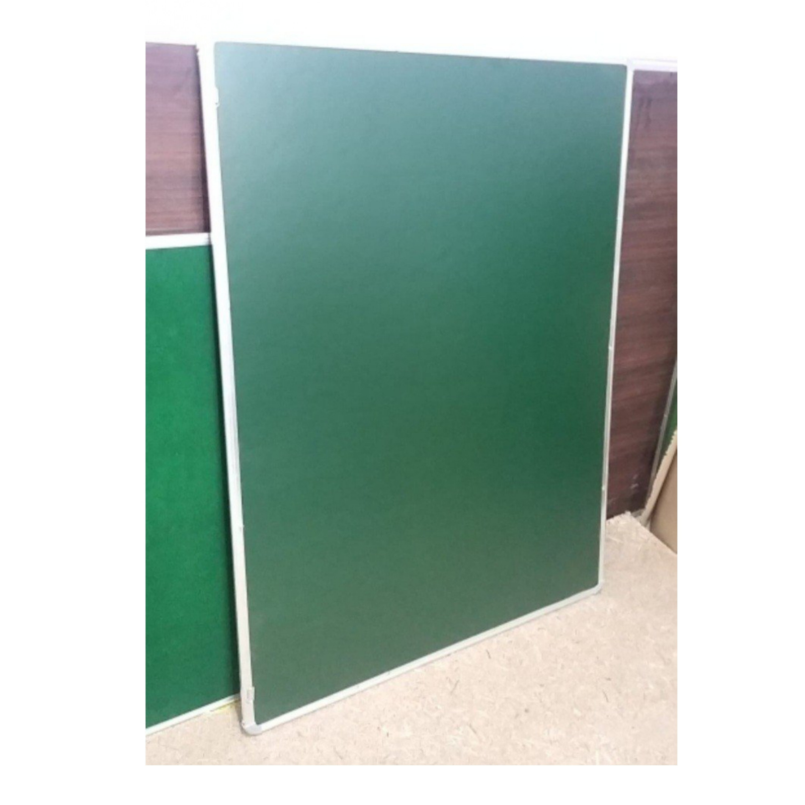 Elite Writing & Display green chalkboard with a durable white border and spacious writing surface.
