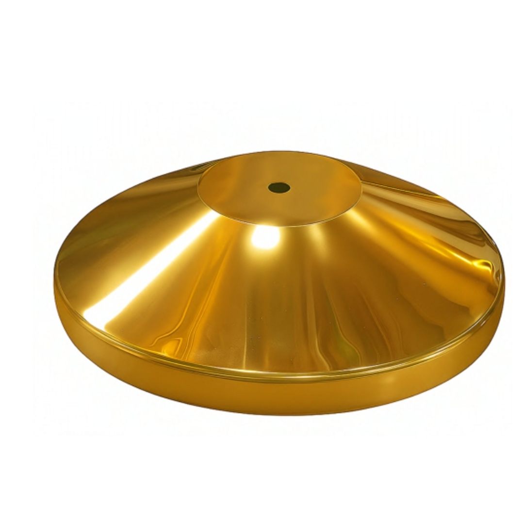 Polished gold circular base for a rope barrier stanchion