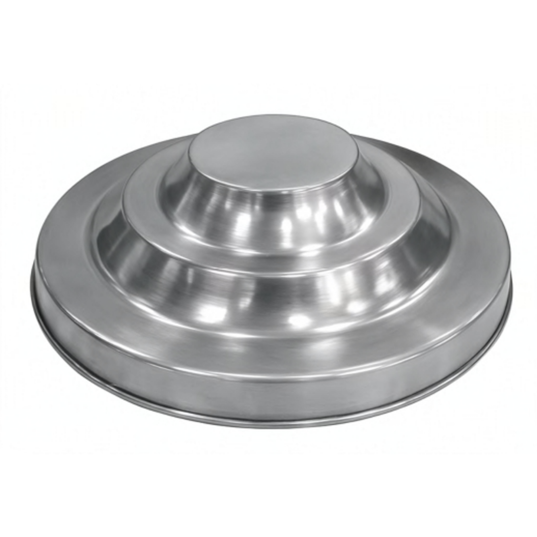 Polished silver tiered circular base for a rope barrier stanchion