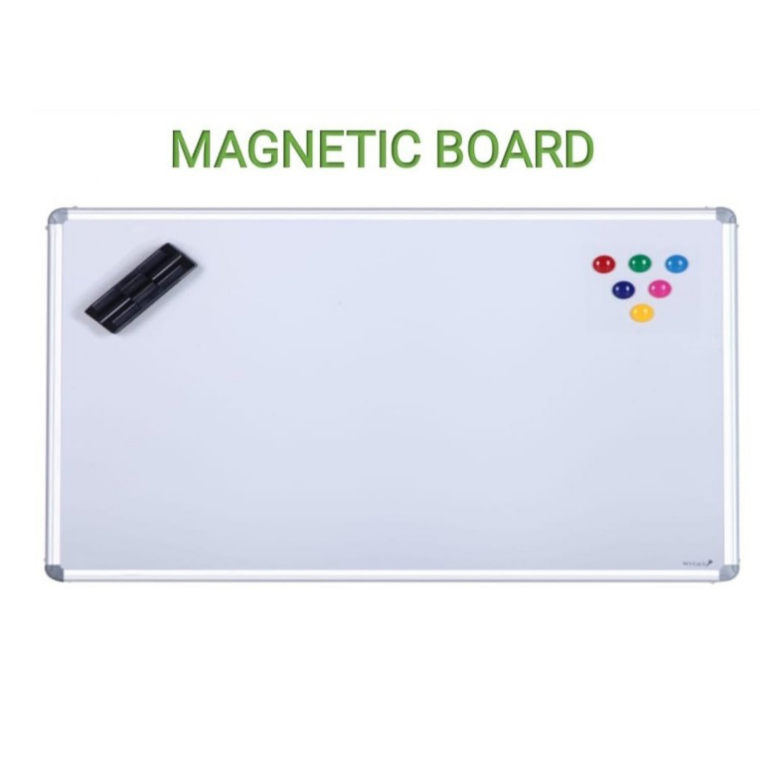 Magnetic whiteboard with aluminium frame, dry-erase marker and colorful magnets for office planning, classroom teaching, presentations and collaborative displays by Elite Writing & Display