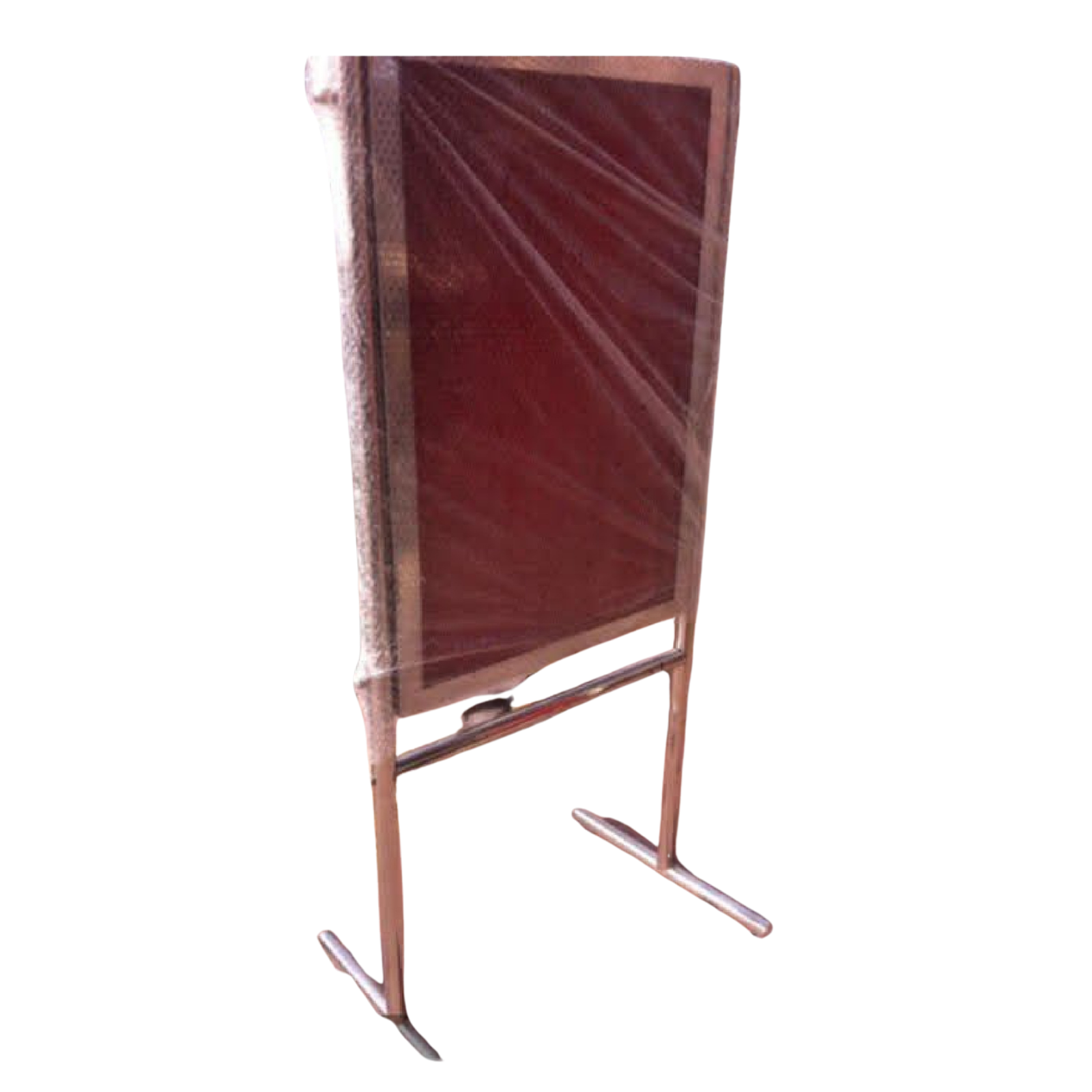 Mobile revolving notice board with double-sided maroon fabric pin-up surface, sturdy metal frame, and freestanding base for offices, schools, exhibitions, and institutions.
