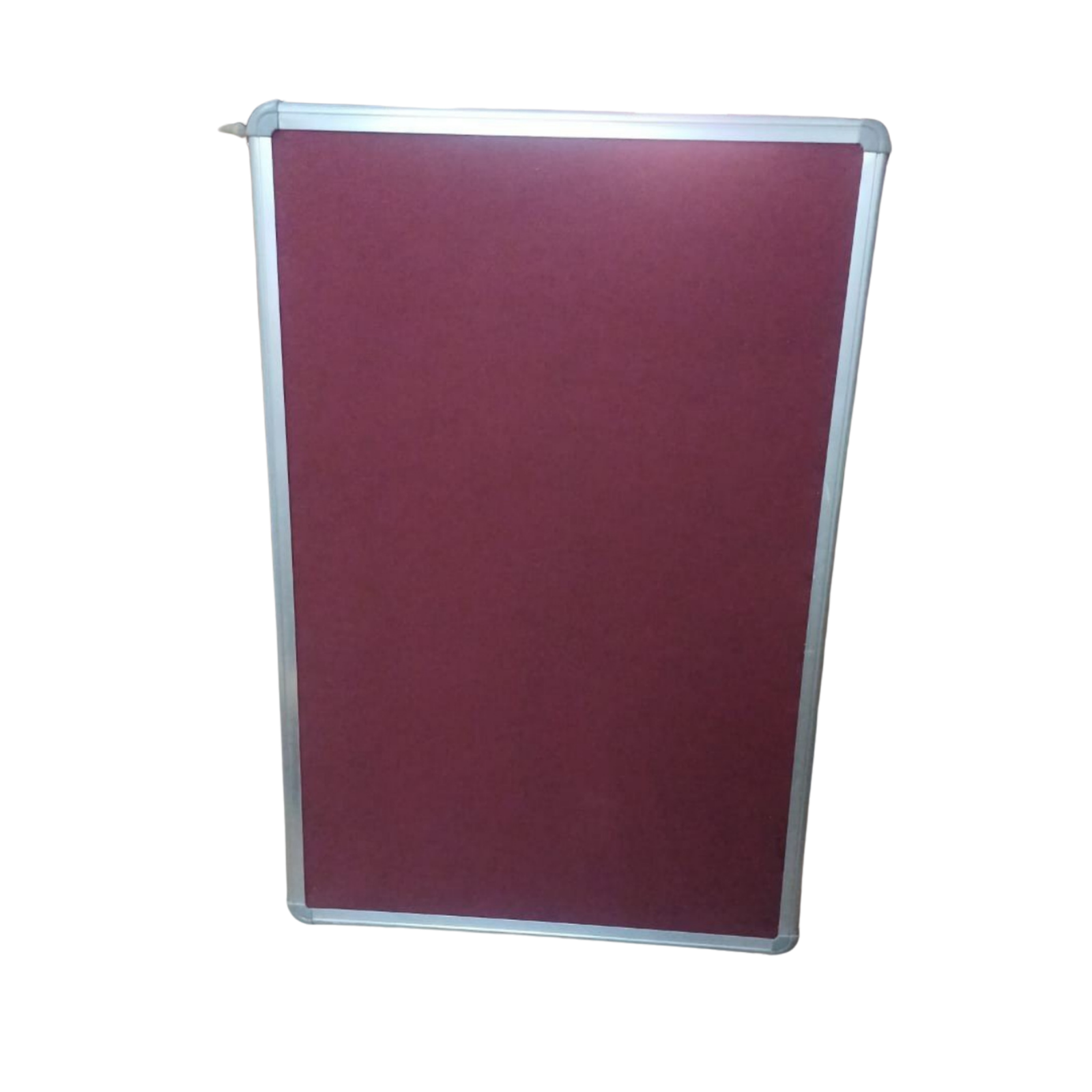 Maroon fabric notice board with a silver aluminium frame in portrait orientation for office, school, and commercial display use by Elite Writing & Display.