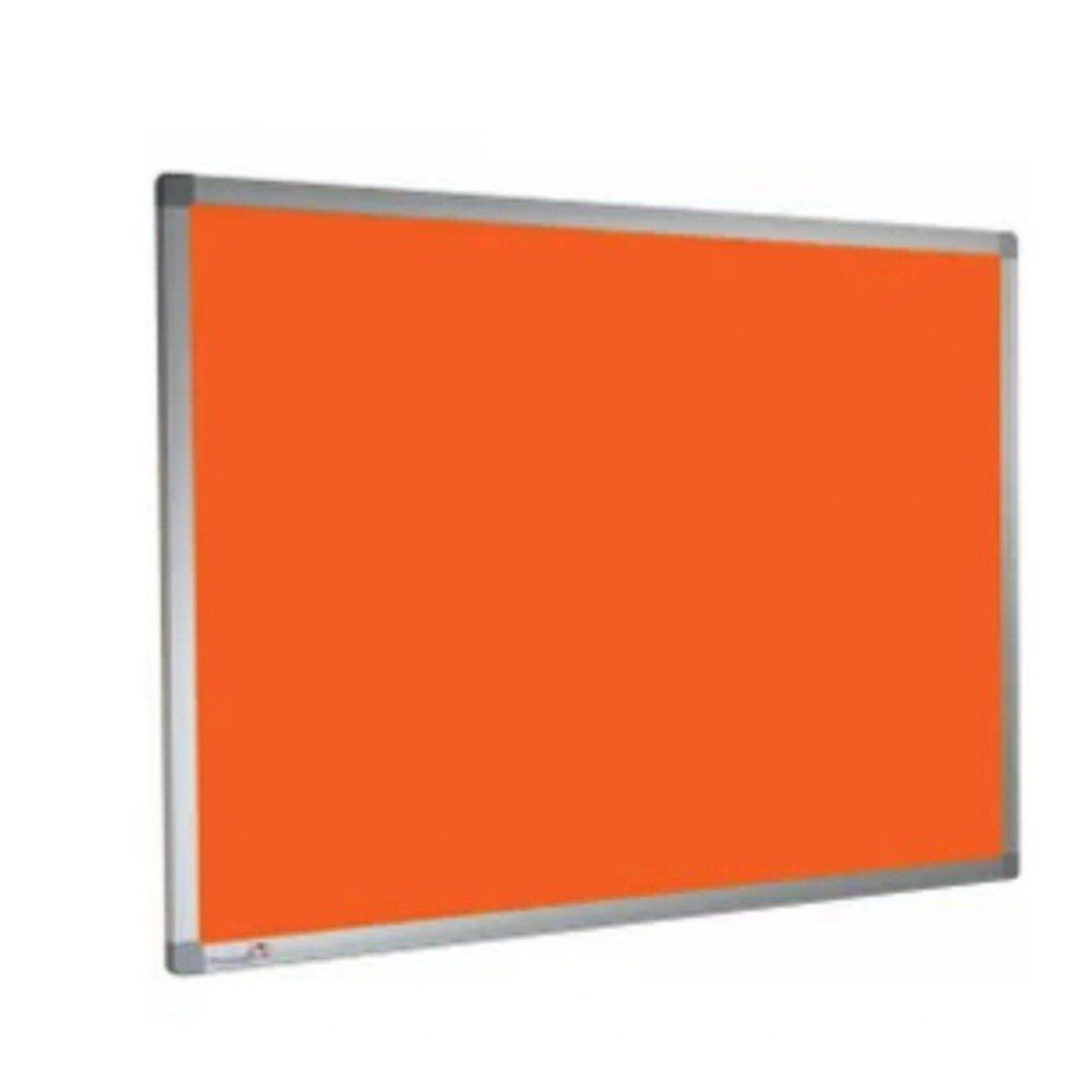 Orange fabric notice board with a silver aluminium frame for office, school, classroom, and commercial wall display use by Elite Writing & Display.