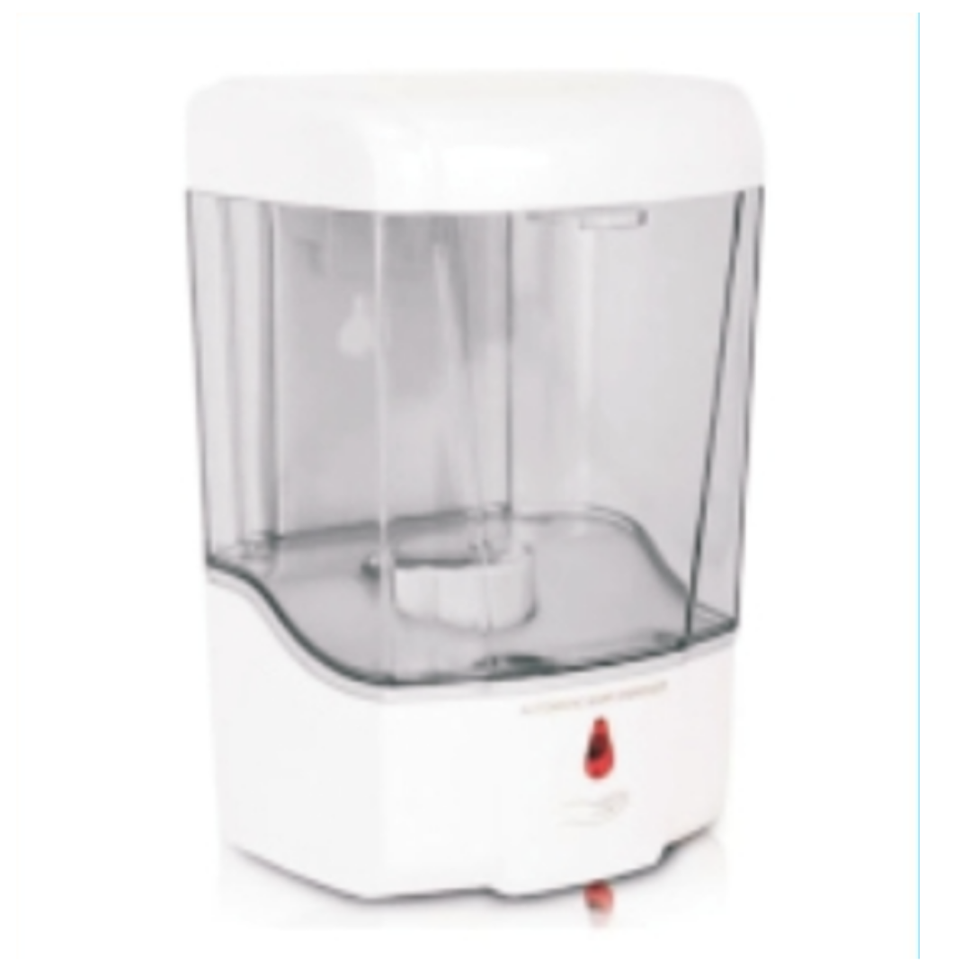 Automatic hand sanitizer dispenser with transparent protective cover and white base