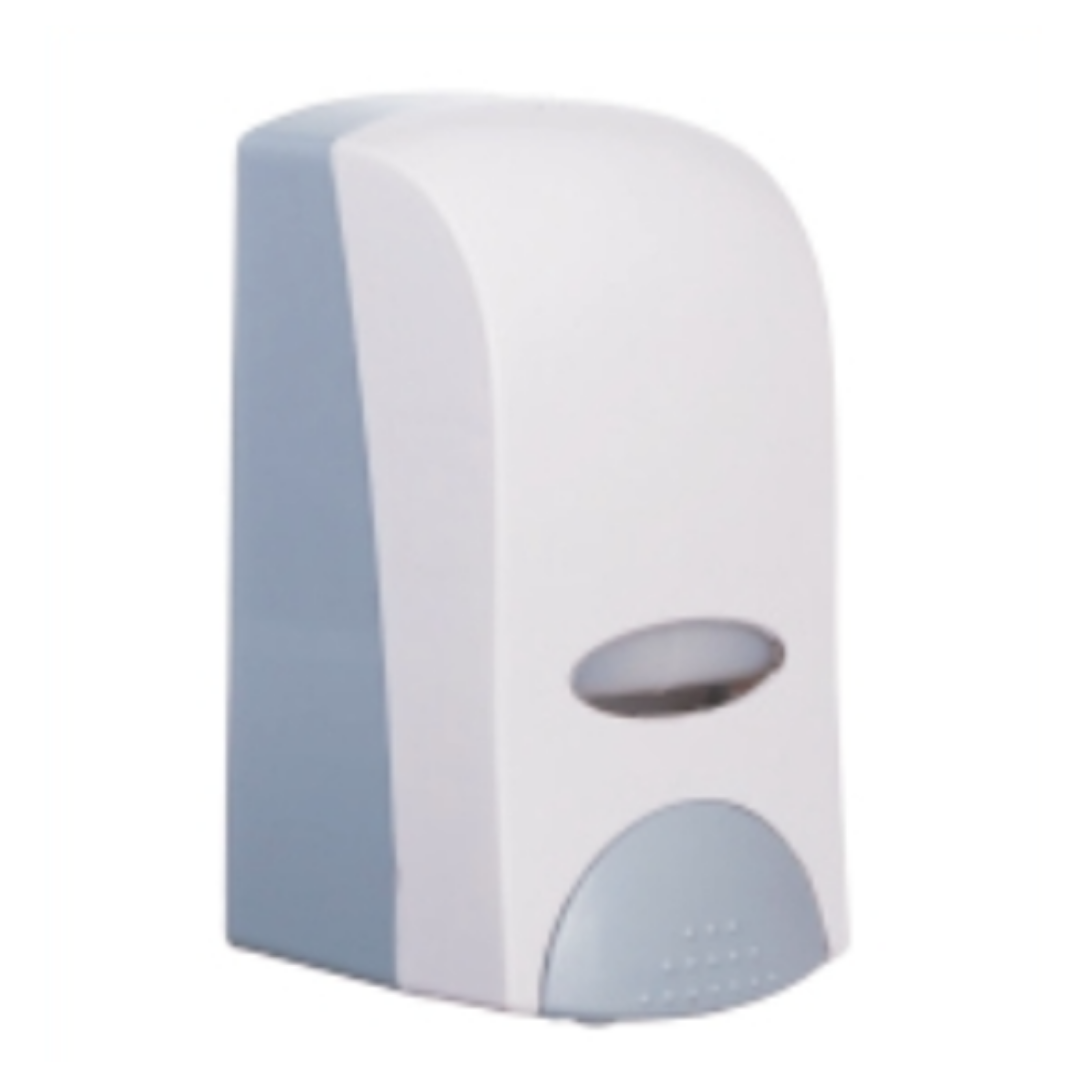 White wall mounted manual soap dispenser with front push button