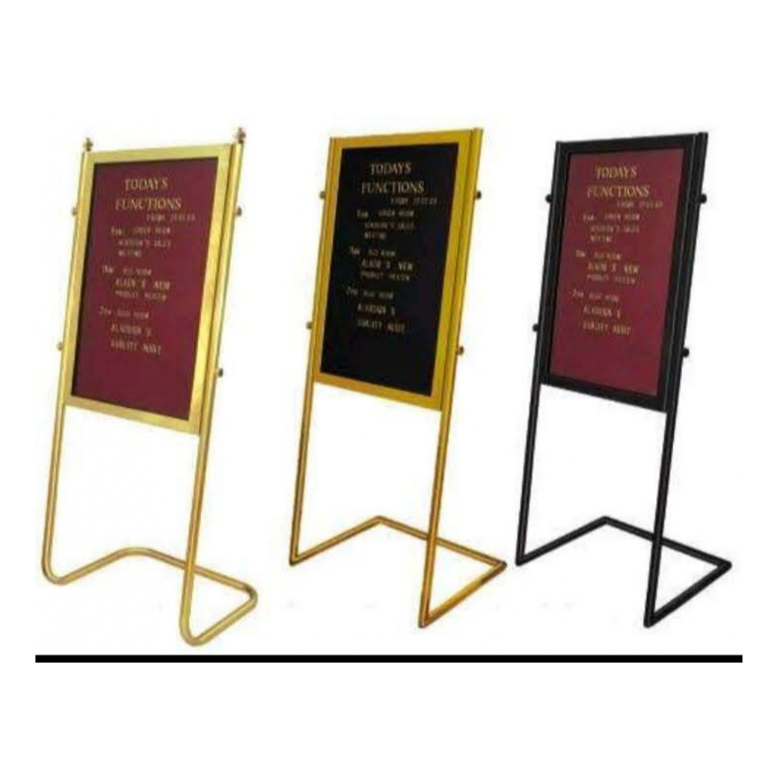 Freestanding hotel function display board with elegant metal frame and interchangeable letter board, ideal for displaying event schedules, conference information, banquet details, welcome messages, and directional signage.