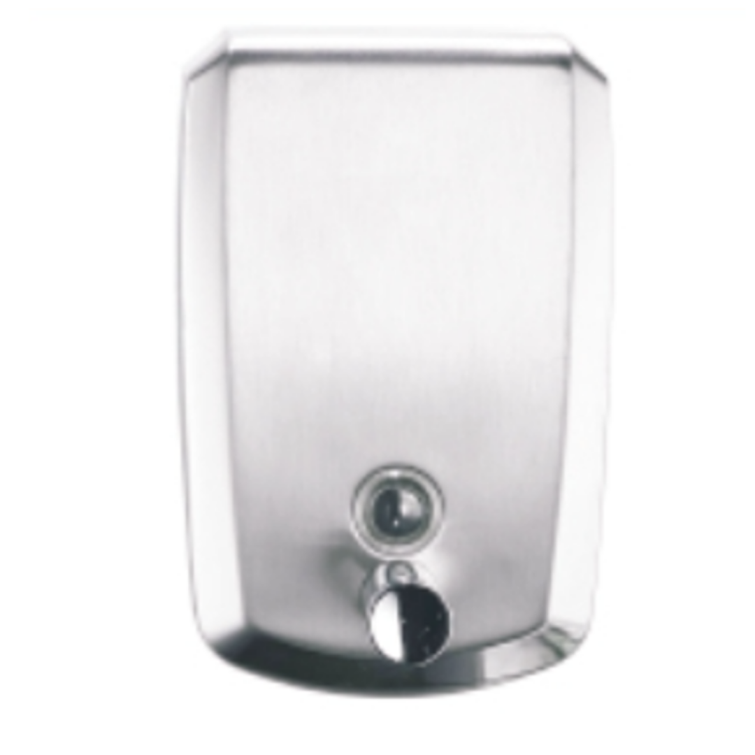 Wall mounted stainless steel liquid soap dispenser with lockable front cover