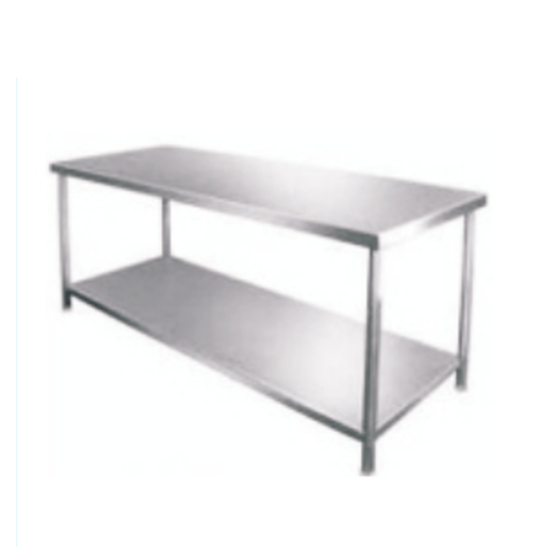 Stainless steel commercial work table with a lower storage shelf
