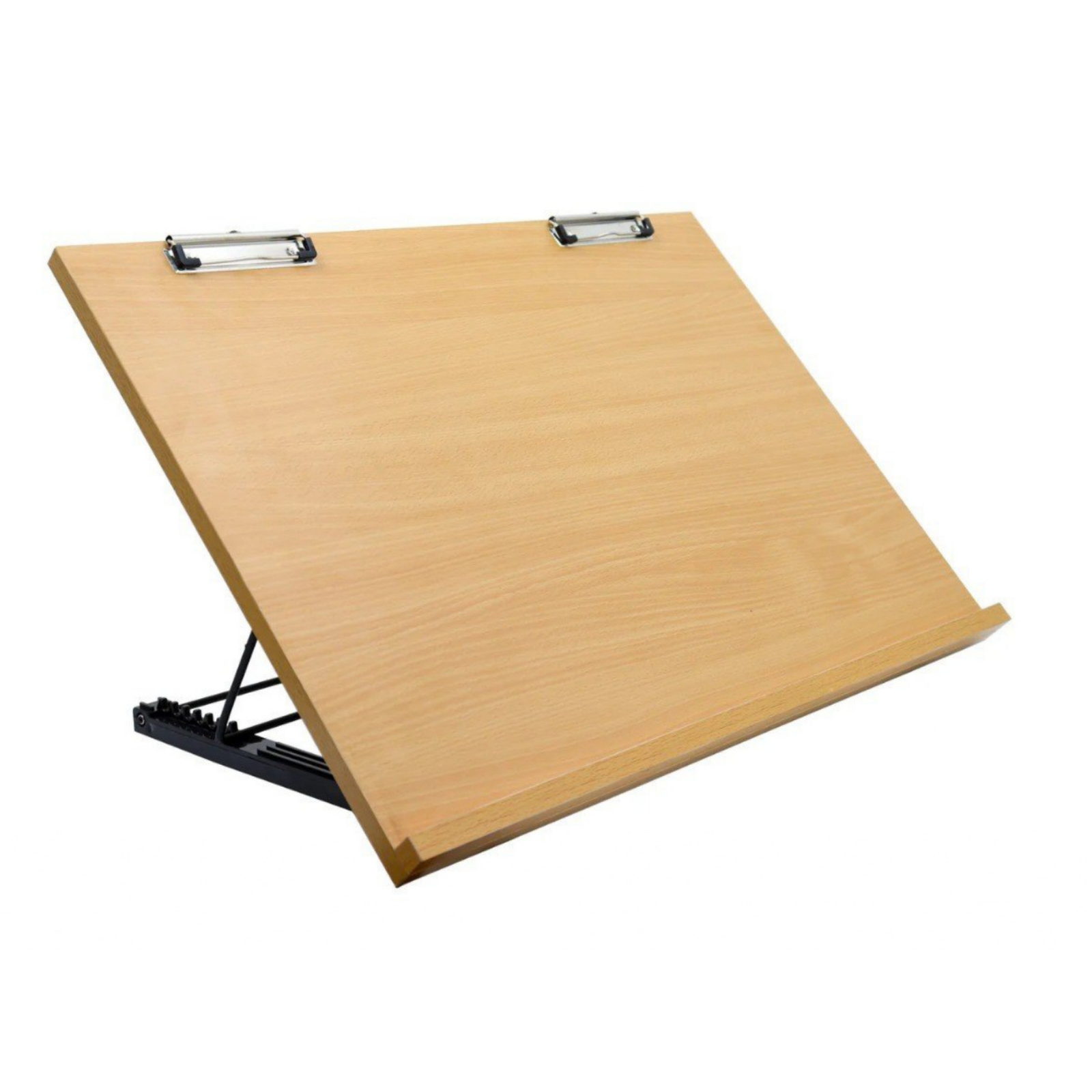 Premium adjustable wooden reading and drawing board with an ergonomic tilting surface, dual paper clips, and sturdy support for reading, writing, sketching, and drafting.