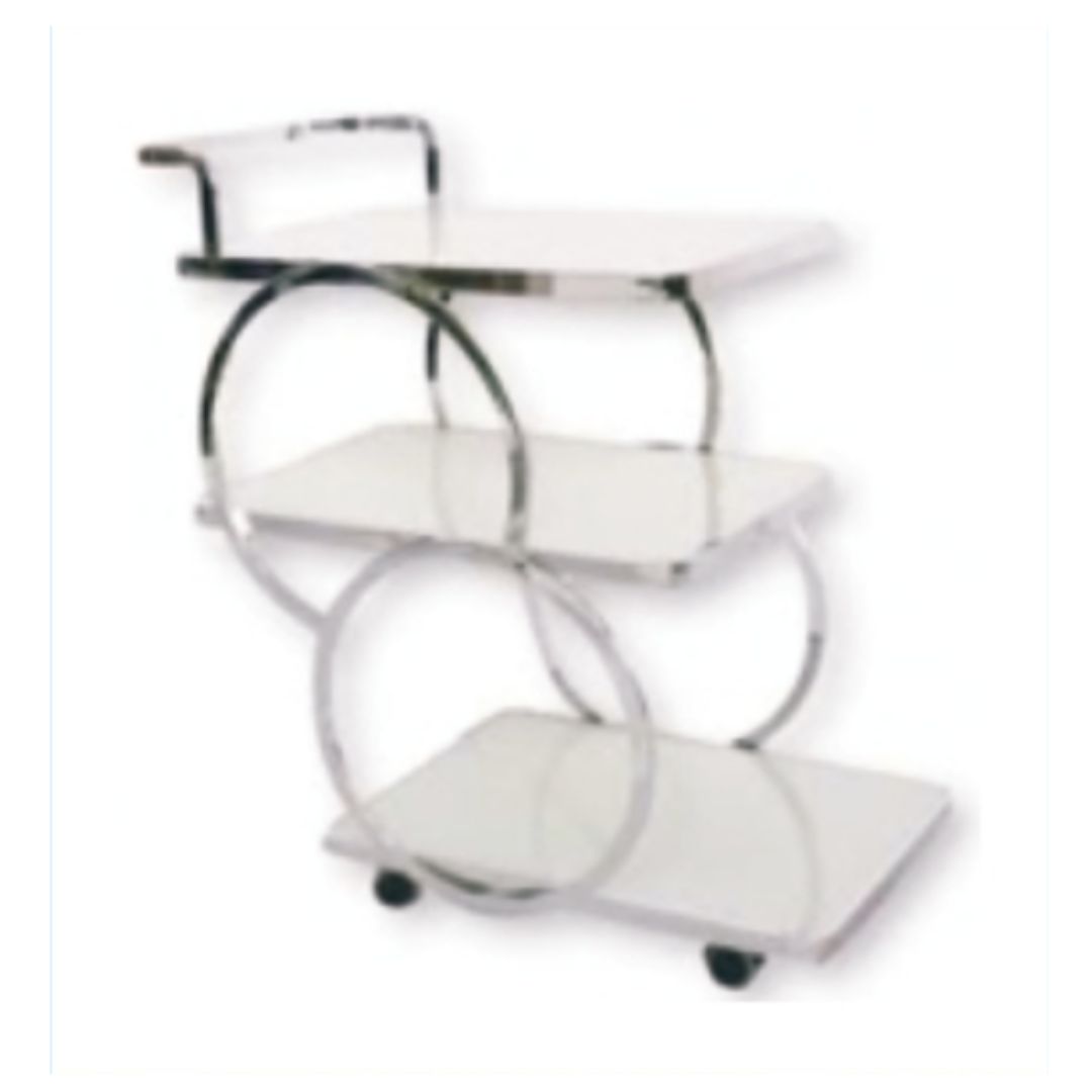 Three-tier metal service trolley with shelves and caster wheels