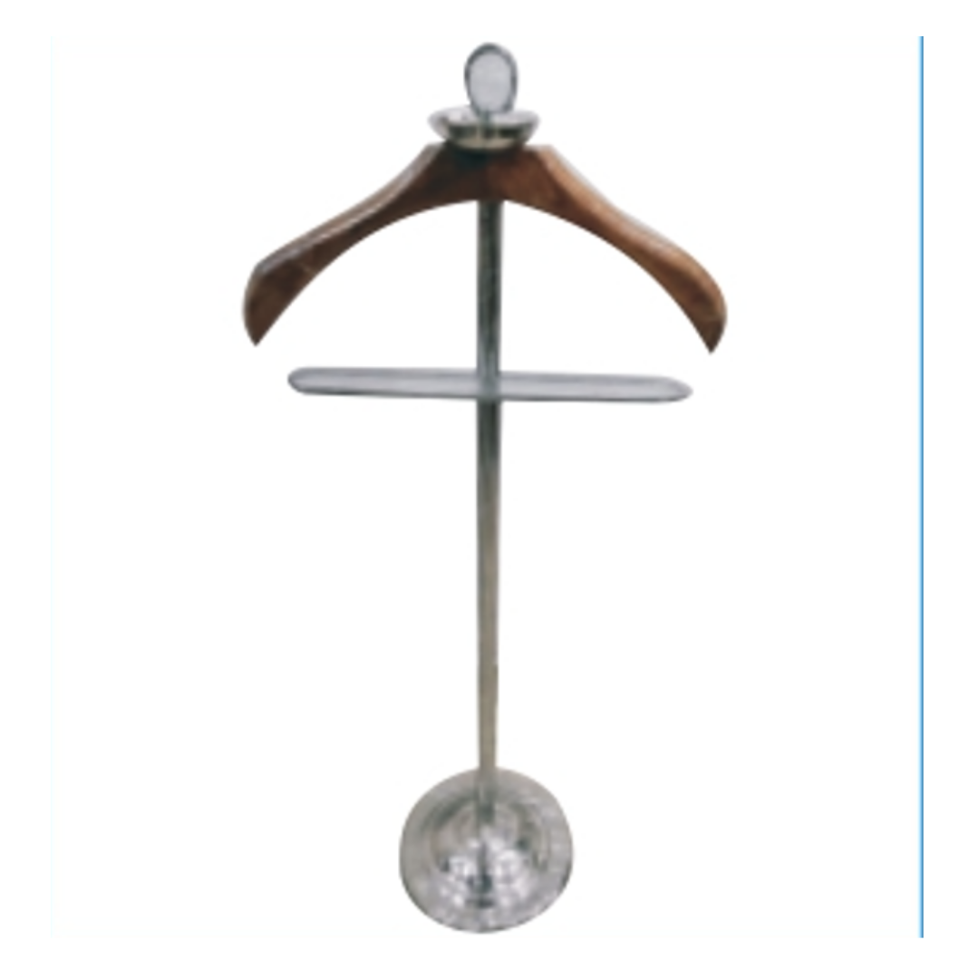 Elegant metal coat stand with wooden curved arms and round base