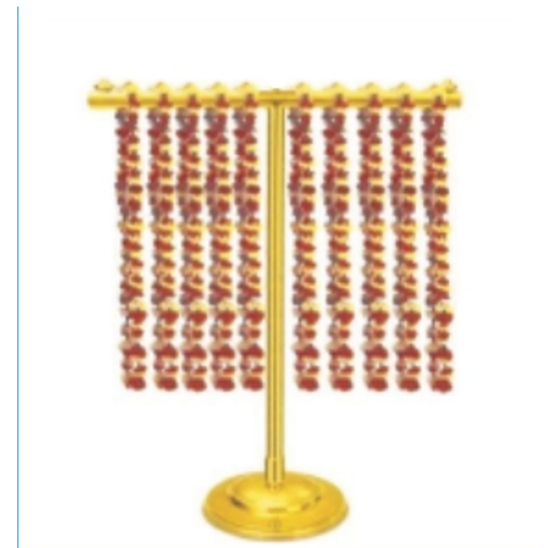 Gold-finish beaded door curtain stand with multiple hanging decorative strands