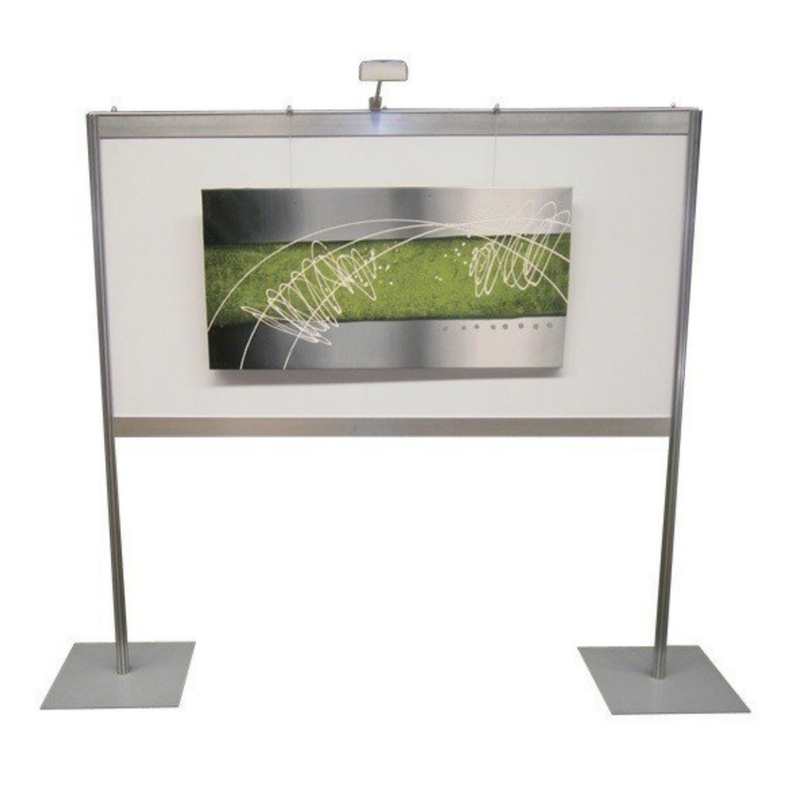 Portable aluminium art display stand with picture hanging system manufactured by Elite Writing & Display for exhibitions, galleries, schools, offices, and trade shows.