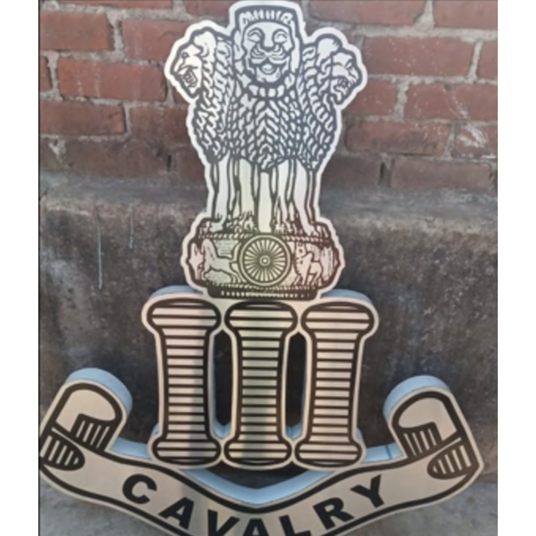 Custom Indian Army Cavalry insignia plaque featuring the Ashoka emblem by Elite Writing & Display