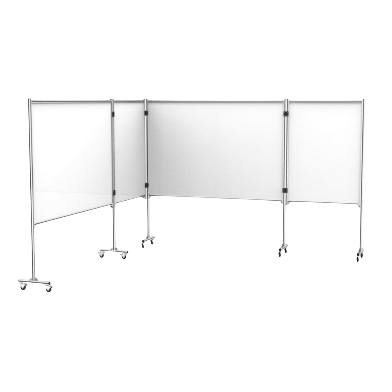 Modular mobile exhibition display panel system with aluminium frame and caster wheels manufactured by Elite Writing & Display for exhibitions, art galleries, offices, and educational institutions.