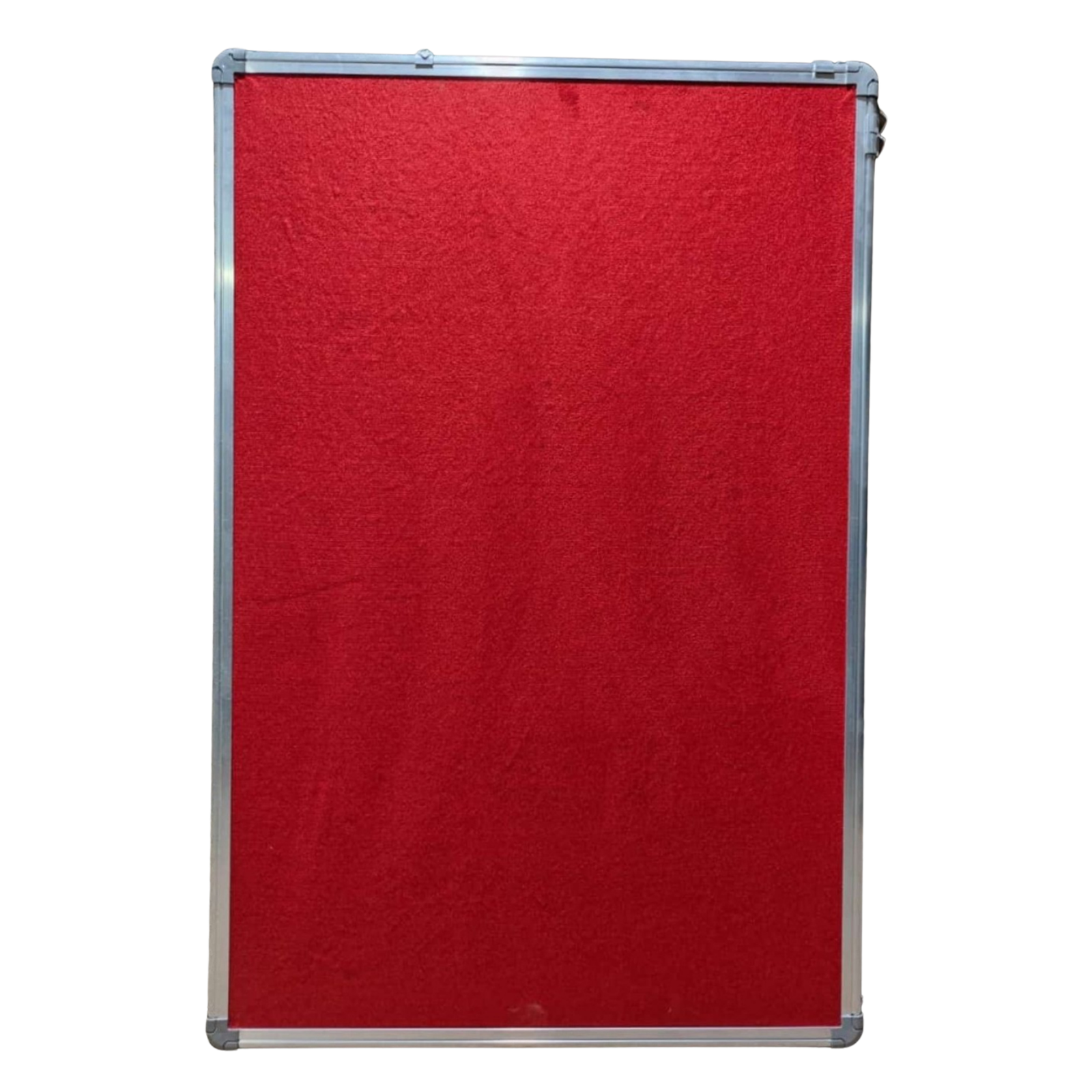 Red fabric pin-up notice board with durable aluminium frame manufactured by Elite Writing & Display for schools, offices, colleges, and educational institutions.