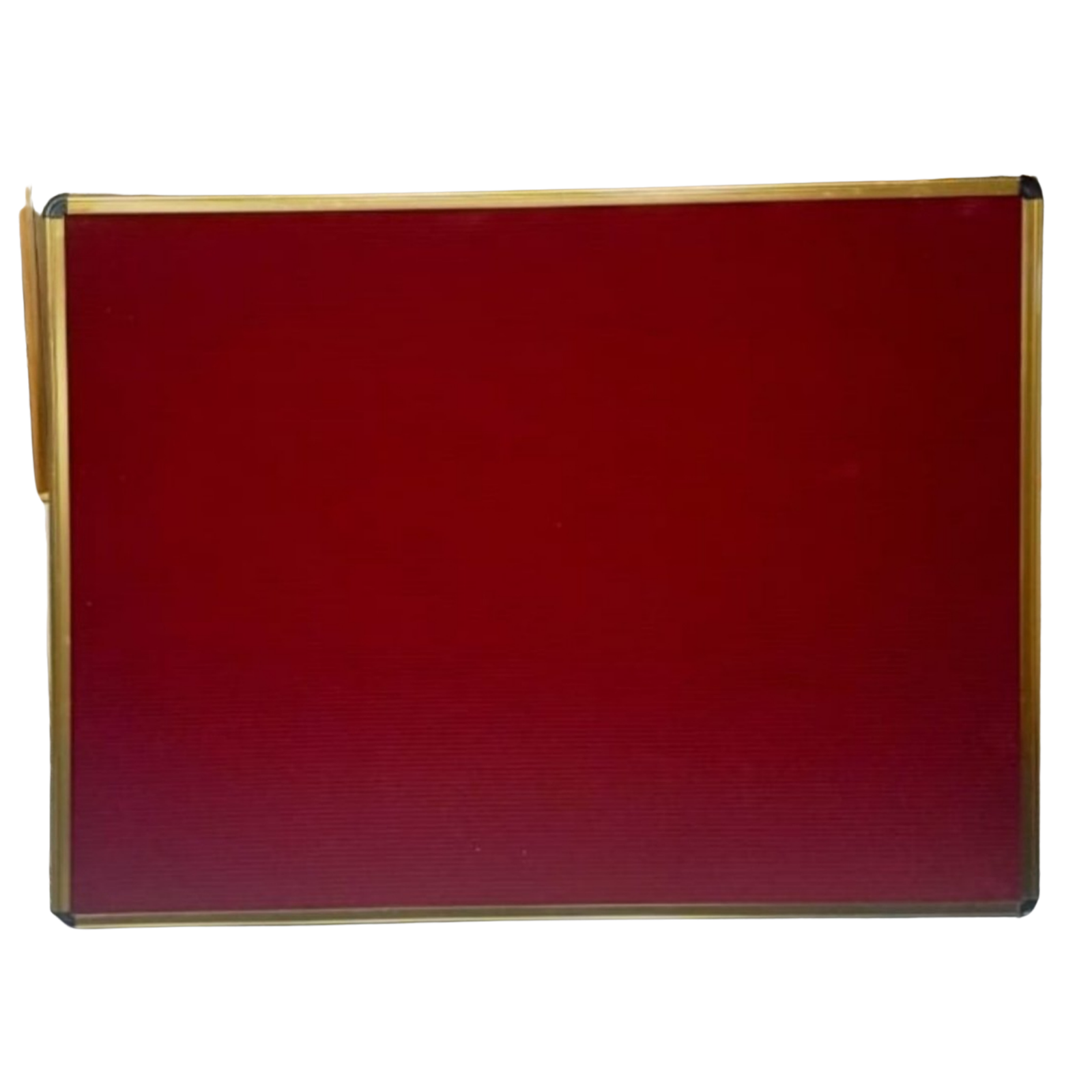 Elite Writing & Display red notice board with an aluminium frame and black corner caps for office, school, classroom, and public information displays.