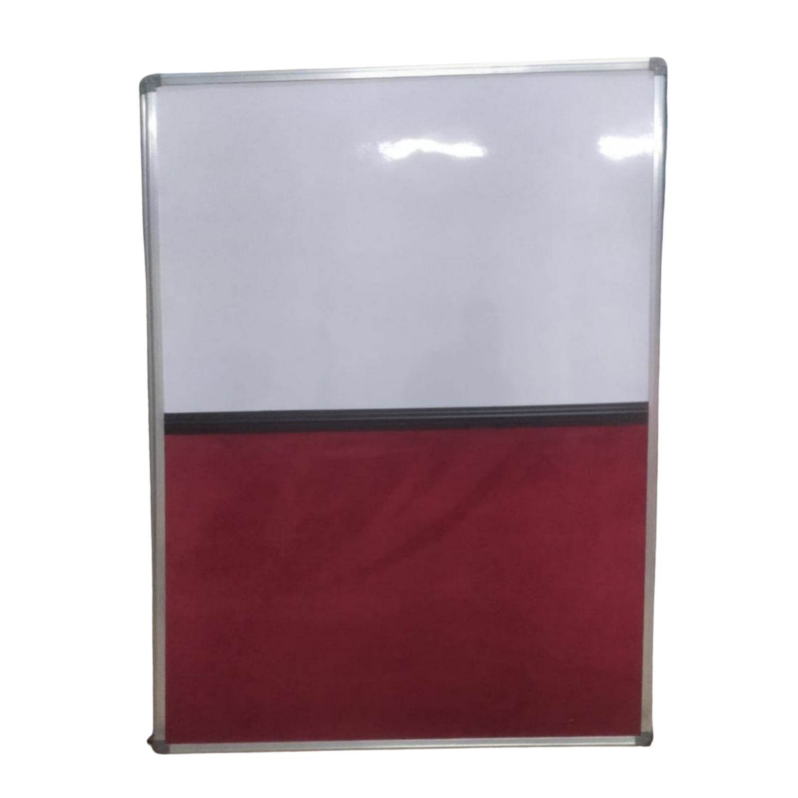 Elite Writing & Display combination whiteboard and red fabric notice board with aluminium frame for classroom, office, and training room communication and presentations
