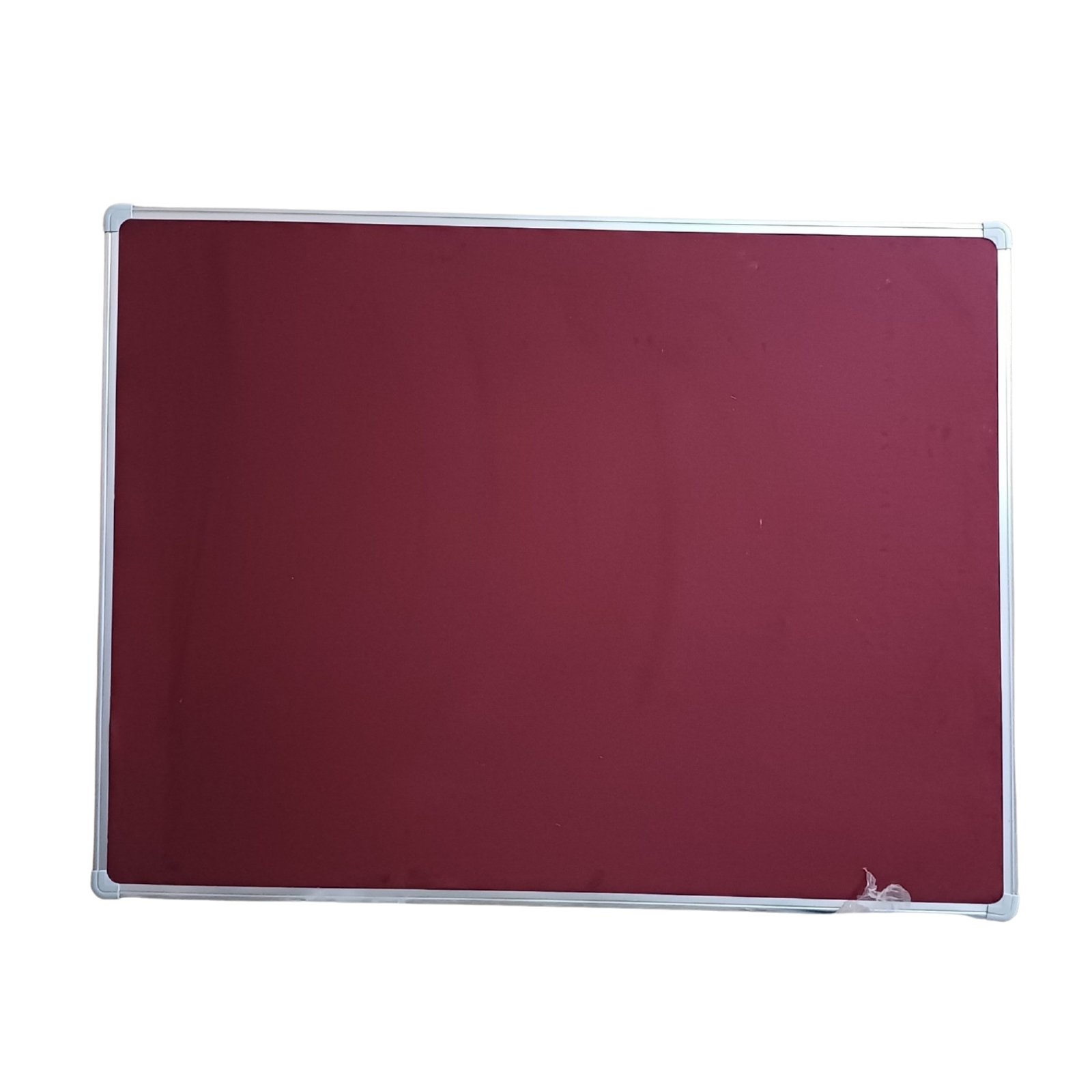 Elite Writing & Display maroon fabric notice board with a silver aluminium frame and rounded corner caps for wall-mounted office, school, and classroom displays