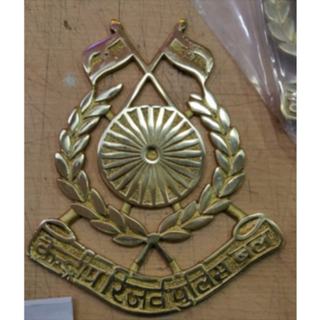 Gold finish Indian Army Signals Corps emblem with crossed flags, Ashoka Chakra and laurel wreath