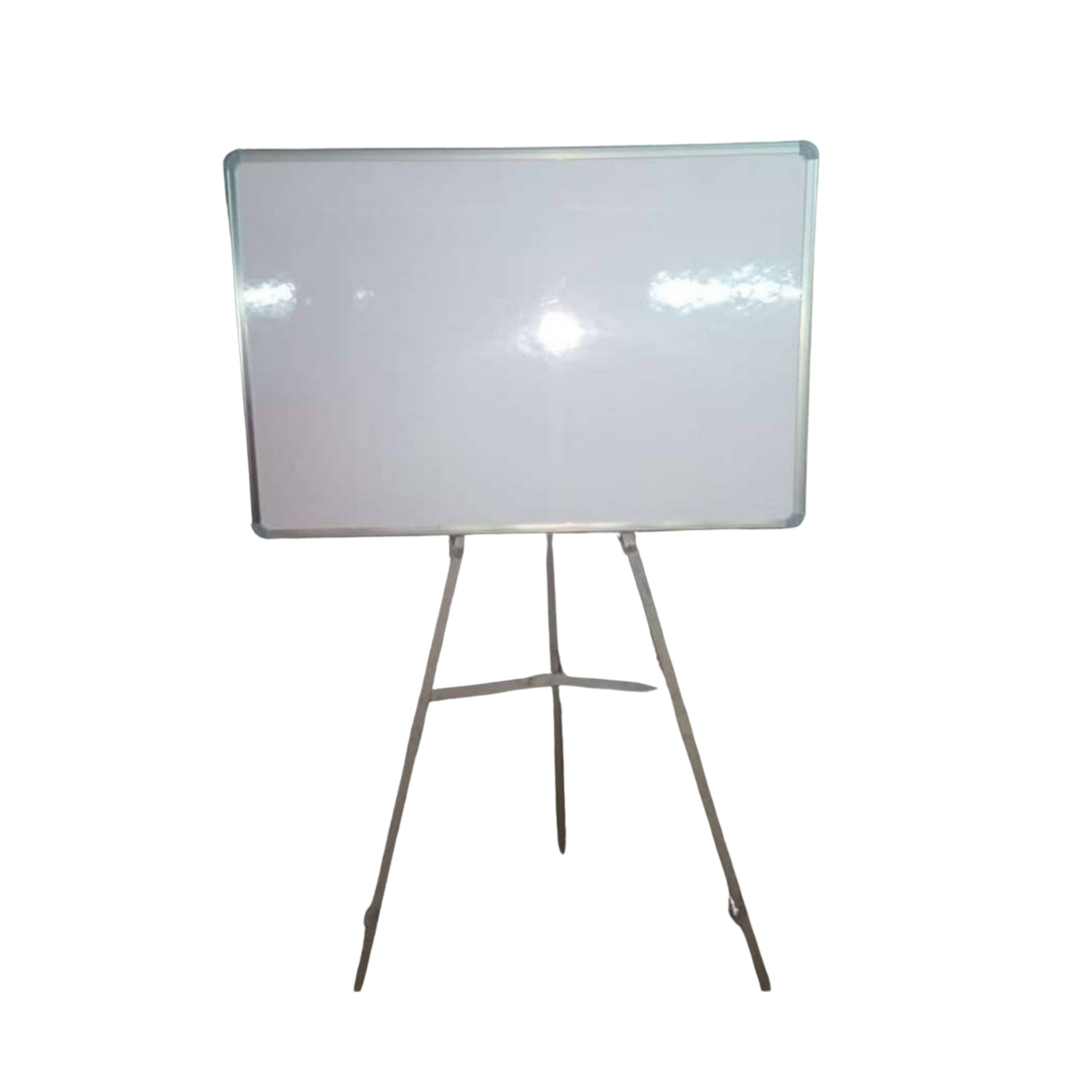 Freestanding white dry-erase board mounted on a lightweight tripod-style metal stand.