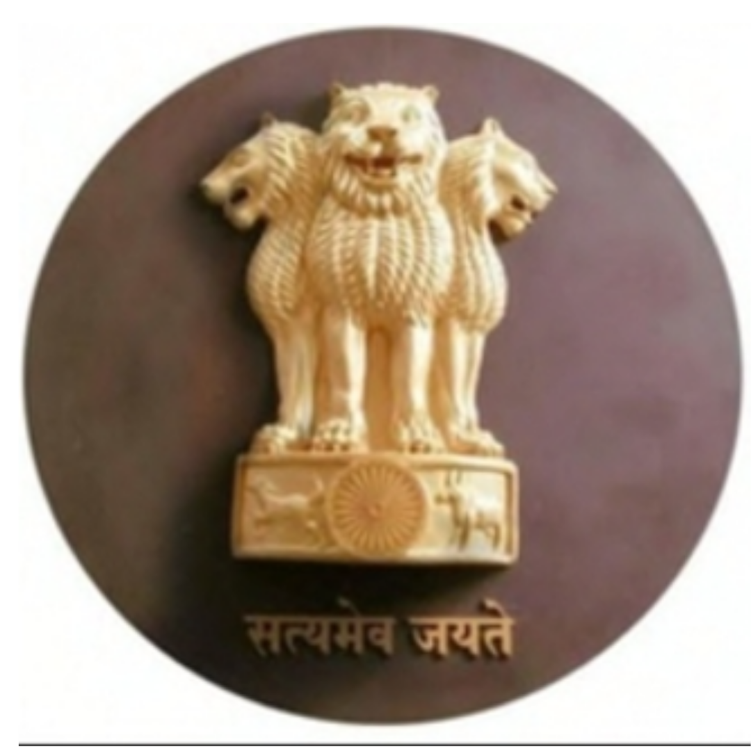 Ashoka Lion Capital emblem with Satyamev Jayate inscription on a circular wooden plaque