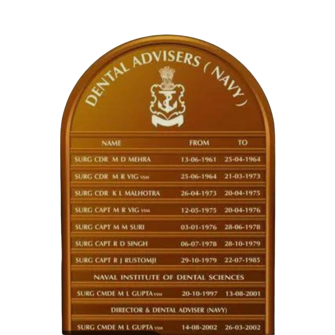 Dental Advisers Navy wooden display board with names and service dates