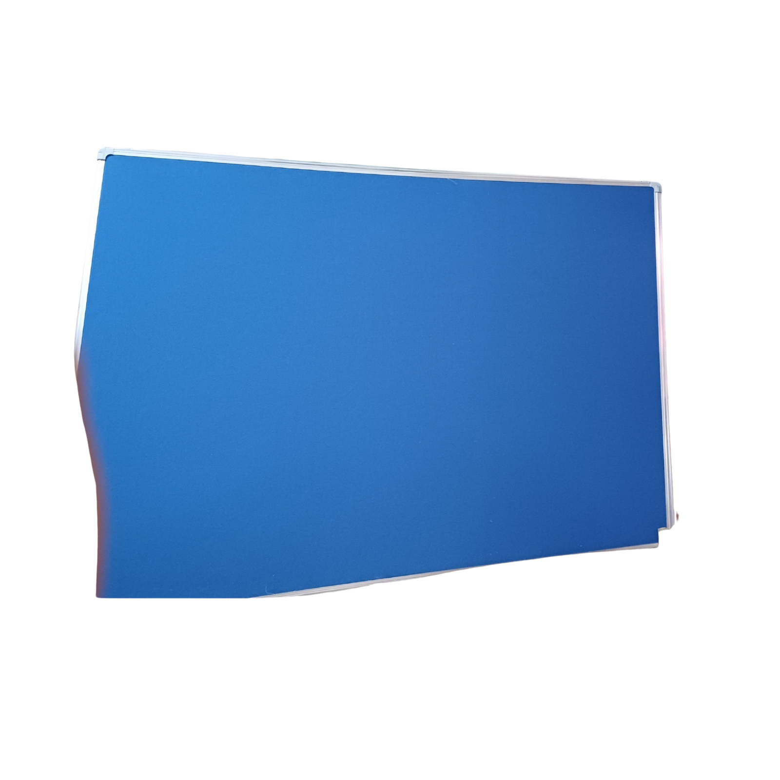 Blue fabric notice display board with durable aluminium frame by Elite Writing & Display, ideal for pinning notices, announcements, posters, and information in schools and offices.