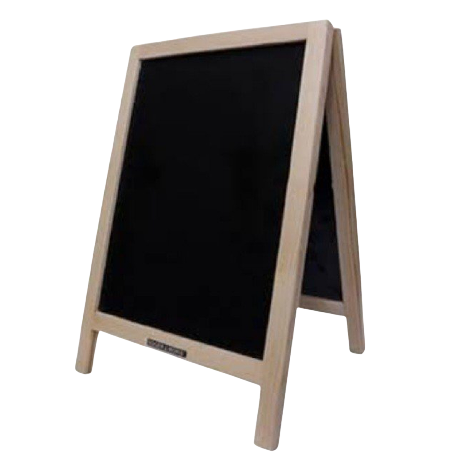 Wooden A-frame chalkboard sign stand with double-sided black writing surface by Elite Writing & Display for cafés, restaurants, retail stores, and promotional displays.