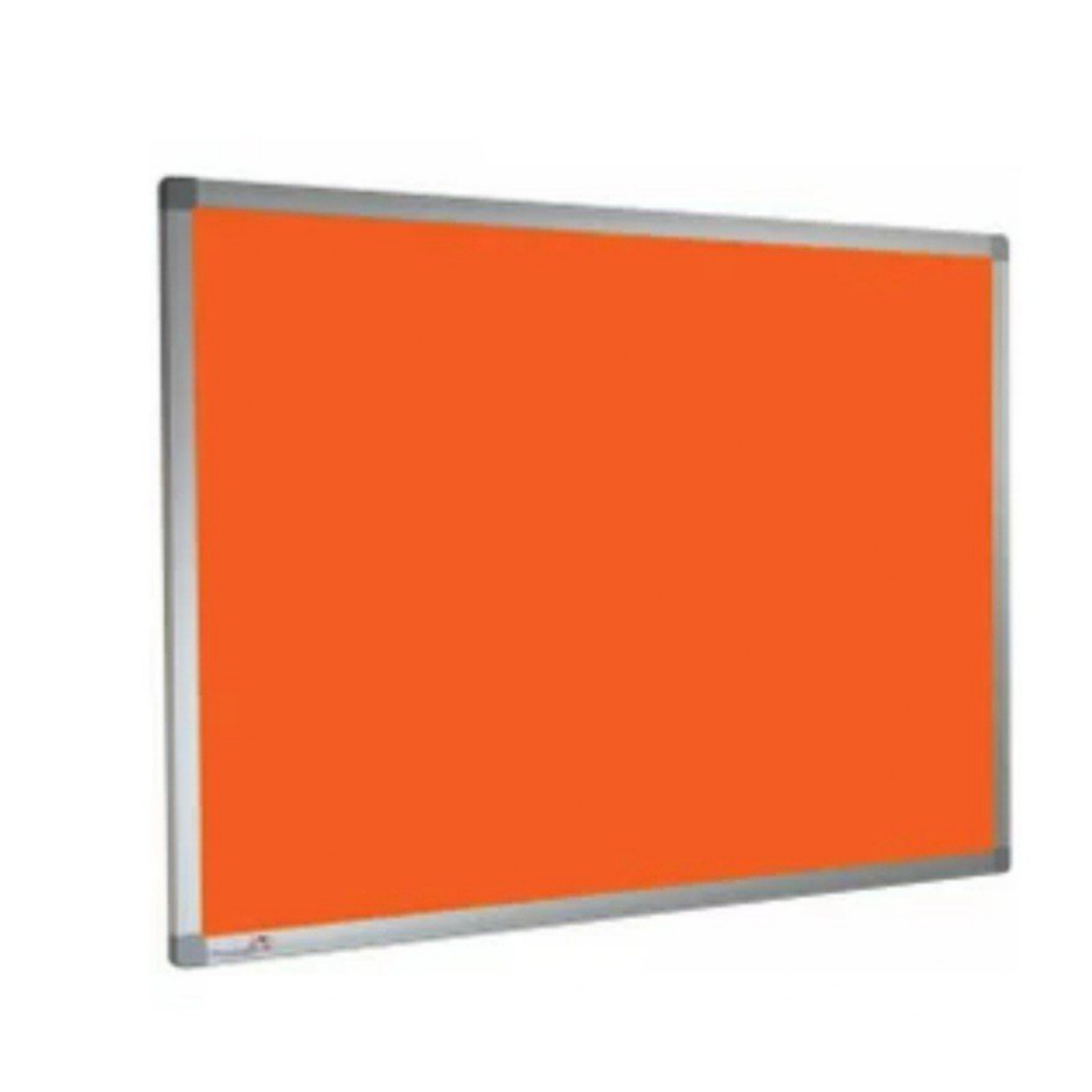 Rectangular orange fabric display board with a slim gray frame, shown against a white background.