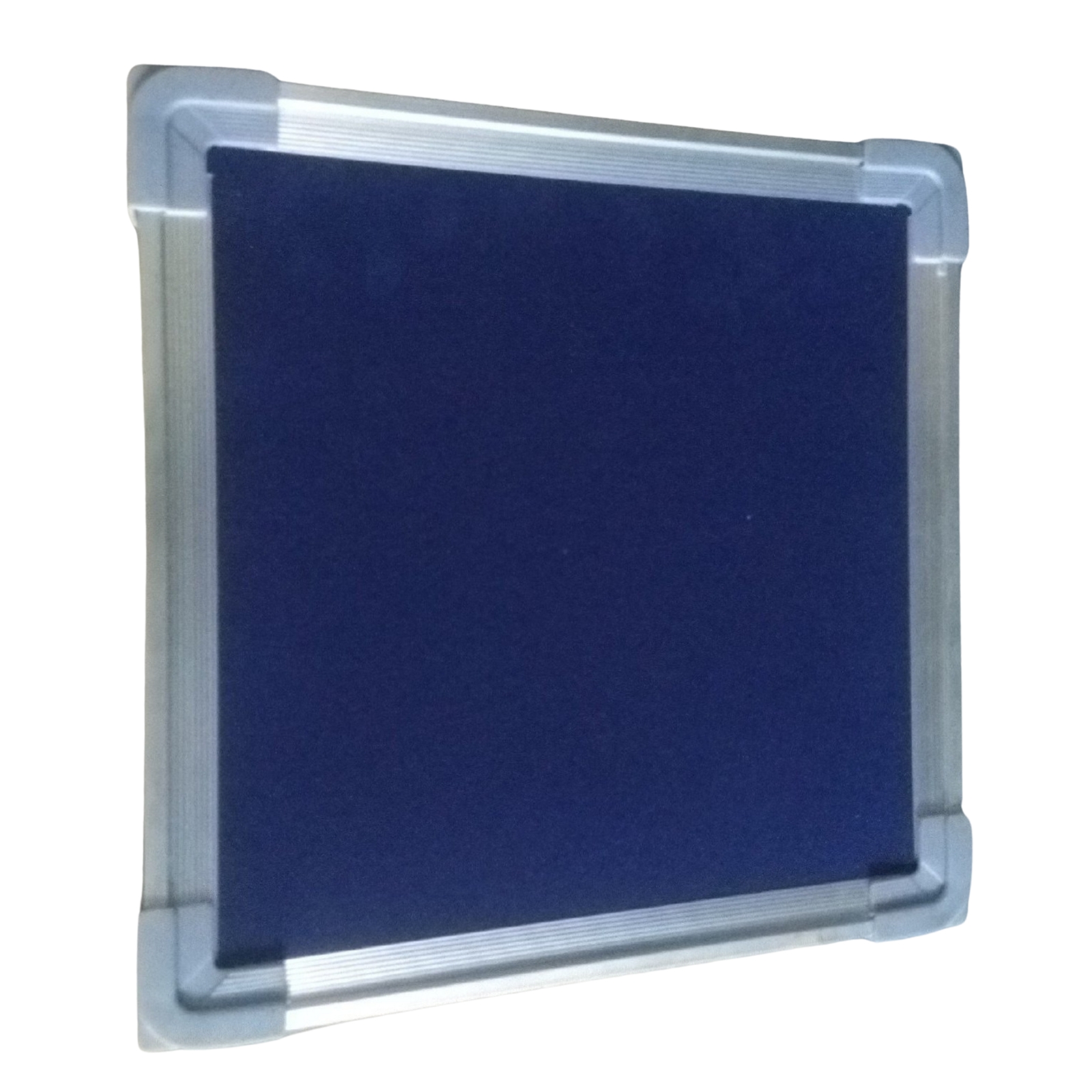 Rectangular blue fabric display board with a silver aluminum frame, shown against a white background.